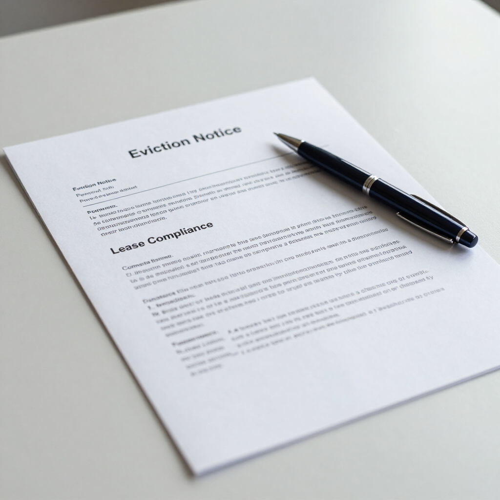 Formal legal eviction notice and compliance paperwork on a desk