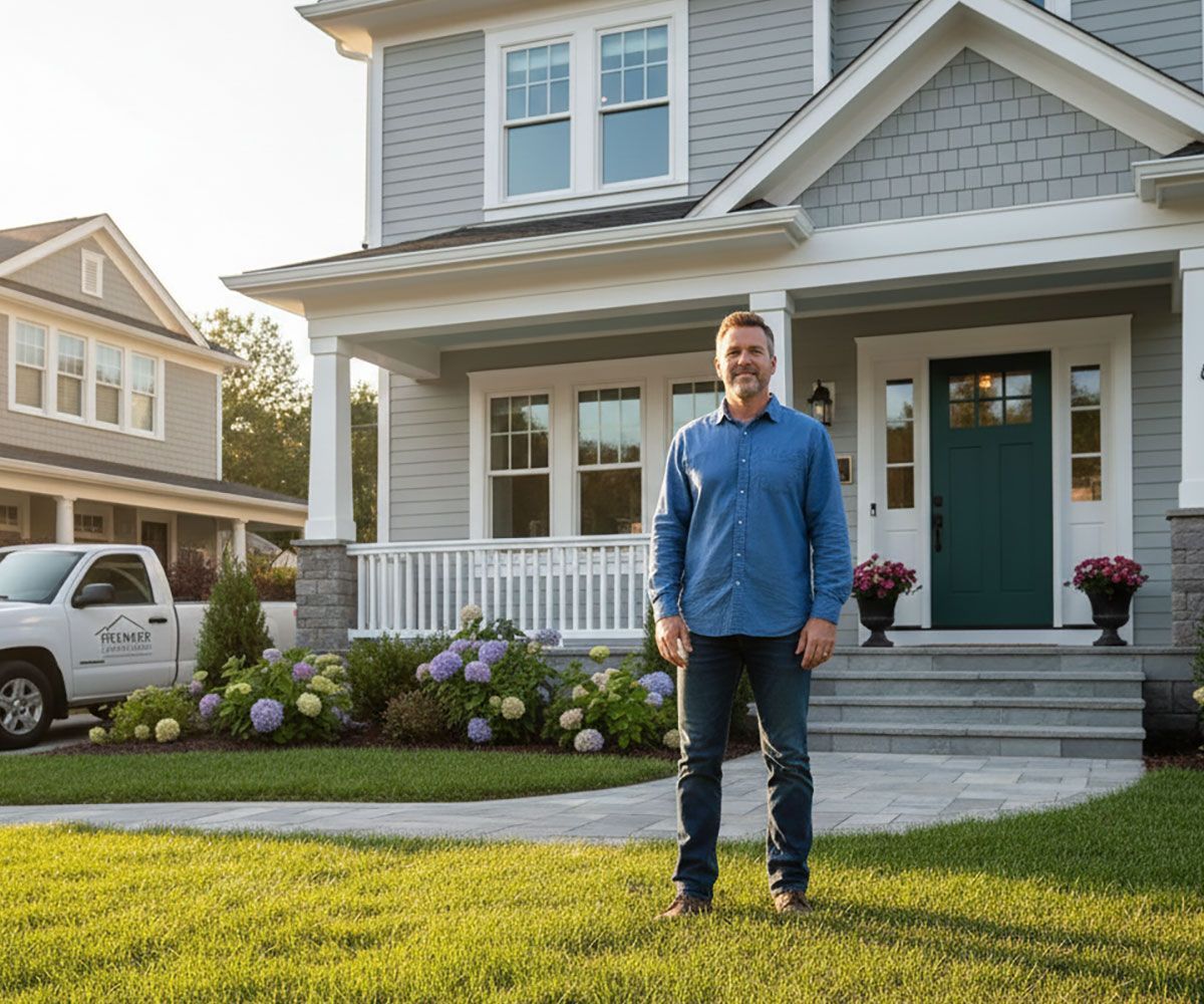 Property investor standing outside Geauga County home he remodeled and flipped with Ericka Bazzo, expert and experienced real estate advisor at On Target Realty, who specializes in maximizing and working with Lakewood property investors.