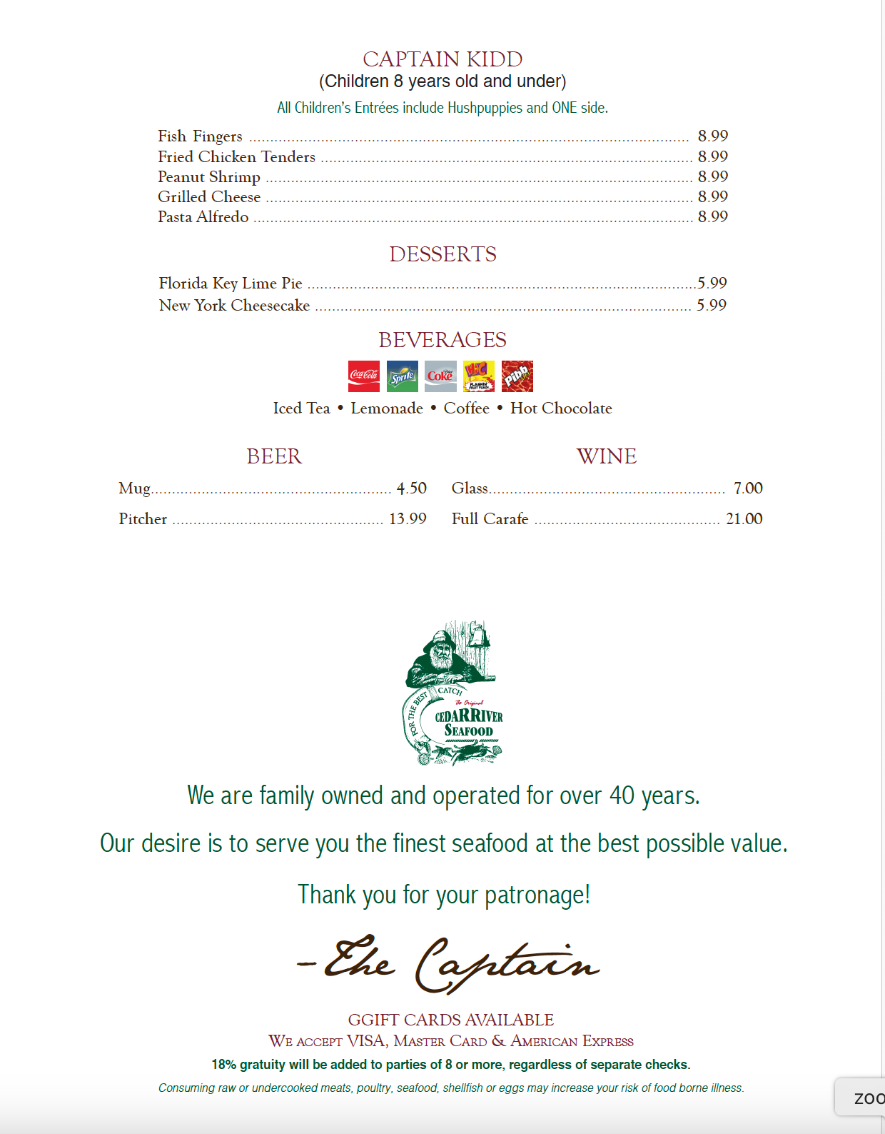 A menu for a restaurant with a picture of a horse on it.