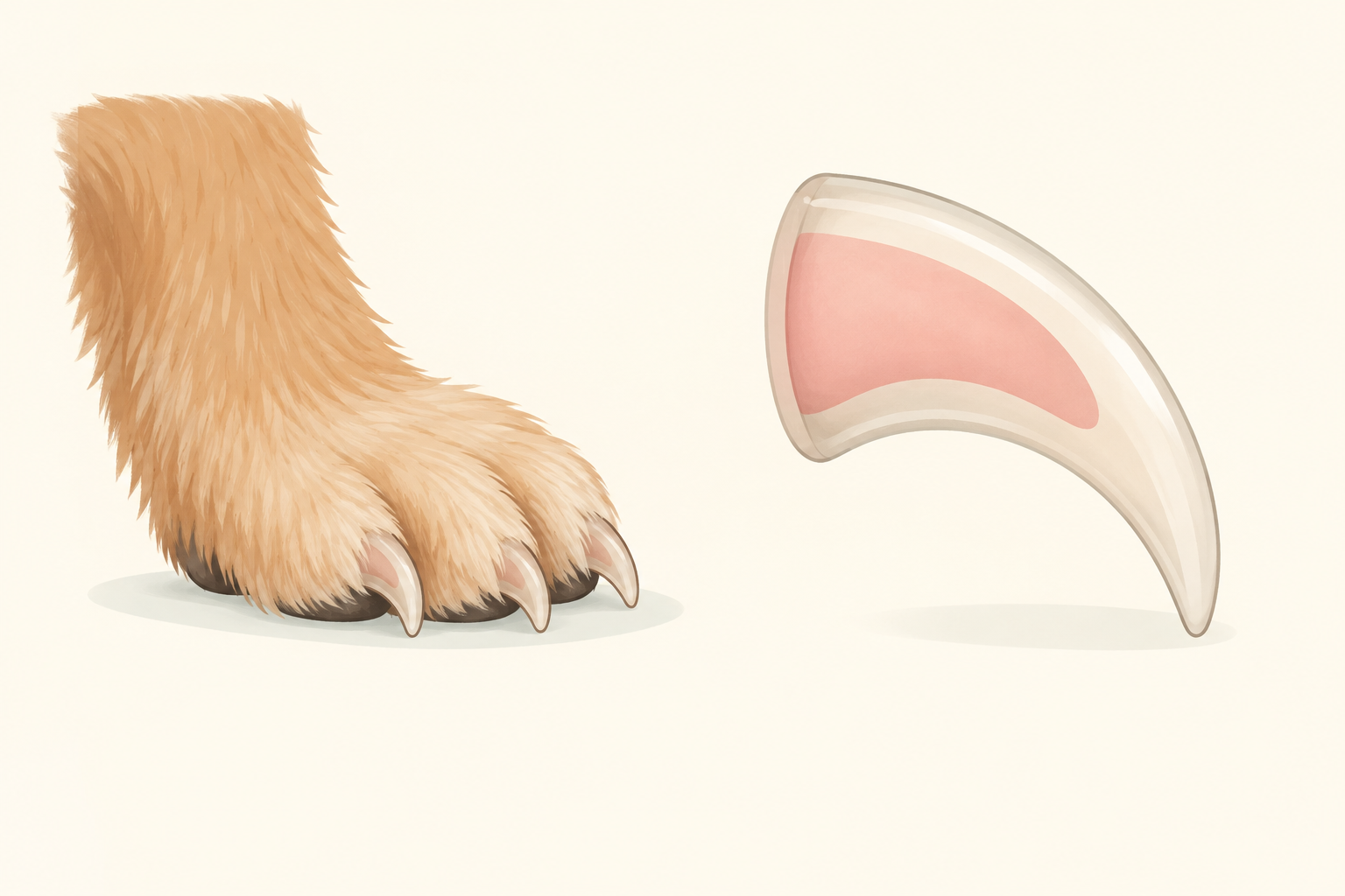 Dog paw with an enlarged nail showing the pink inner quick