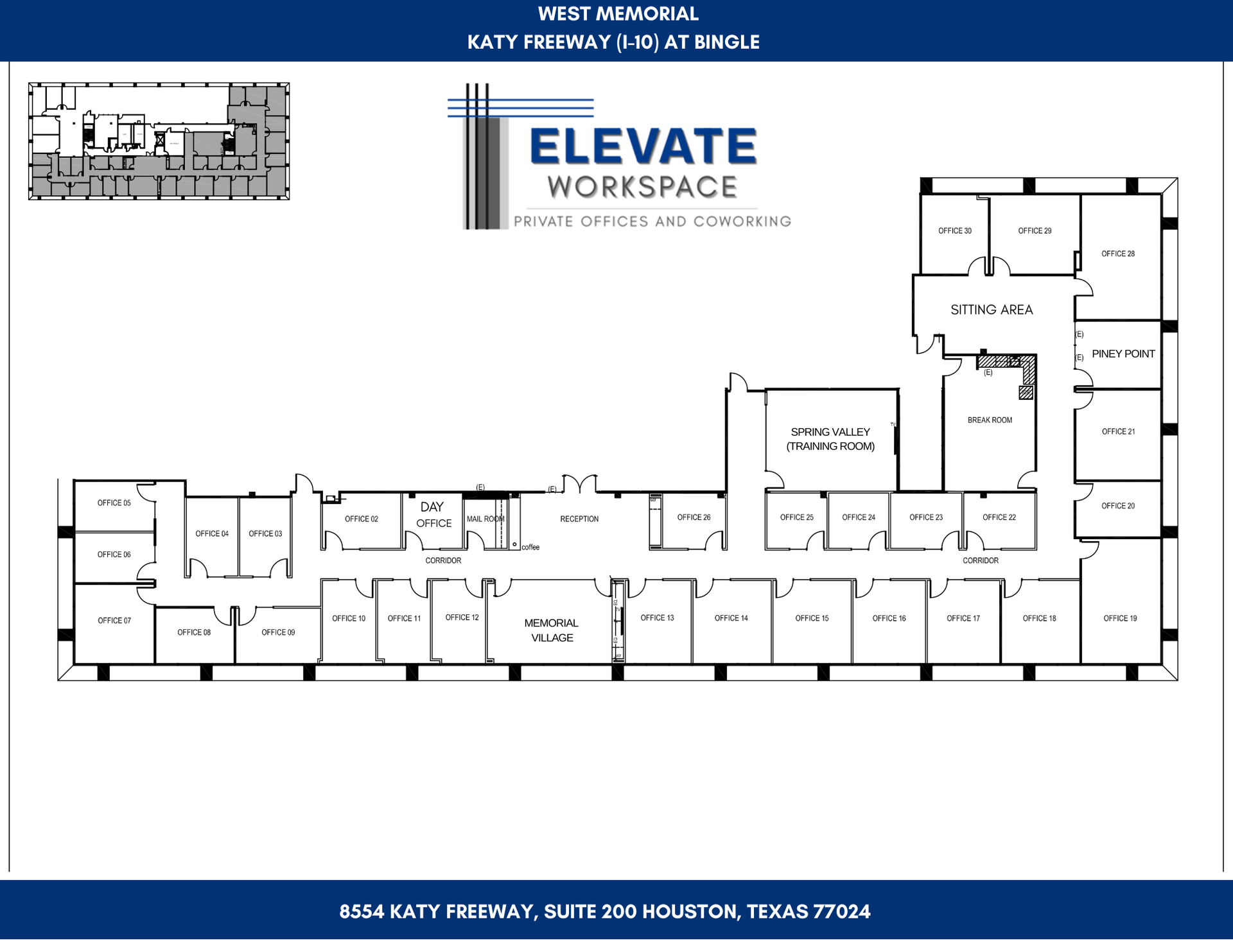 A floor plan of a building for escalate workspace