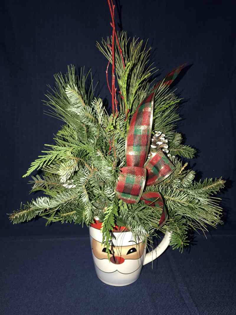 Leaves with Ribbon in White Mug — Highland, IN — Allen Landscape in Highland, LLC