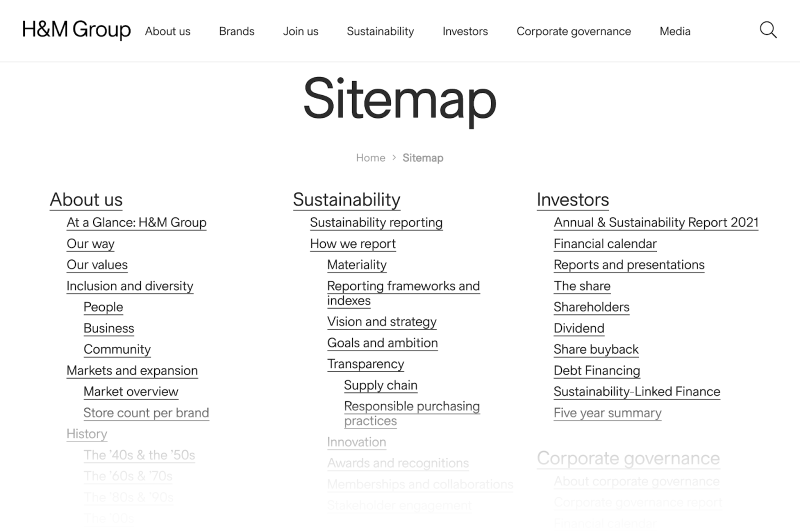 A screenshot of the homepage of h & m group 's website.