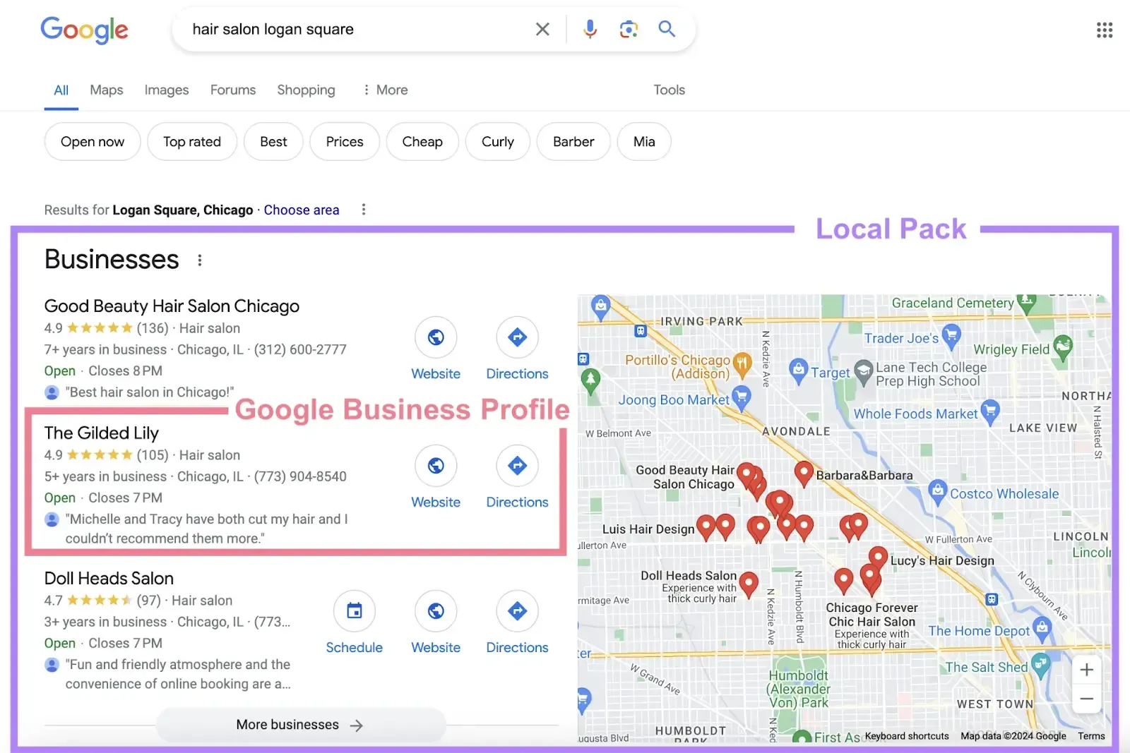 A screenshot of a google business profile and a map. A screenshot of a google business profile and a map.