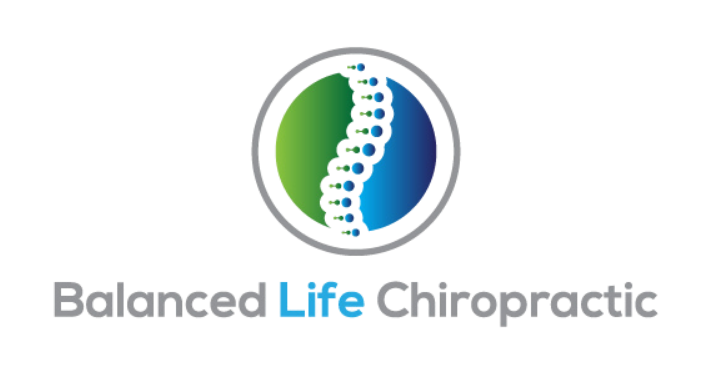The logo for balanced life chiropractic shows a spine in a circle.