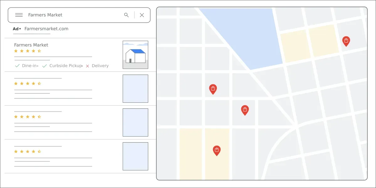 A map of a city with red pins on it. A map of a city with red pins on it.
