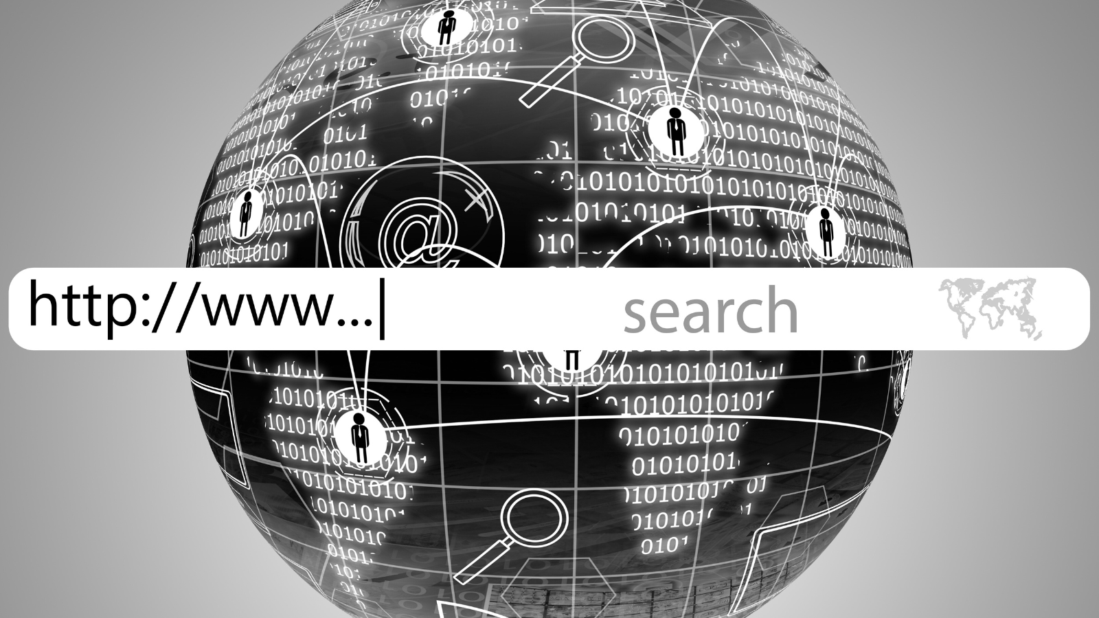 A globe with a search bar that says http://www.