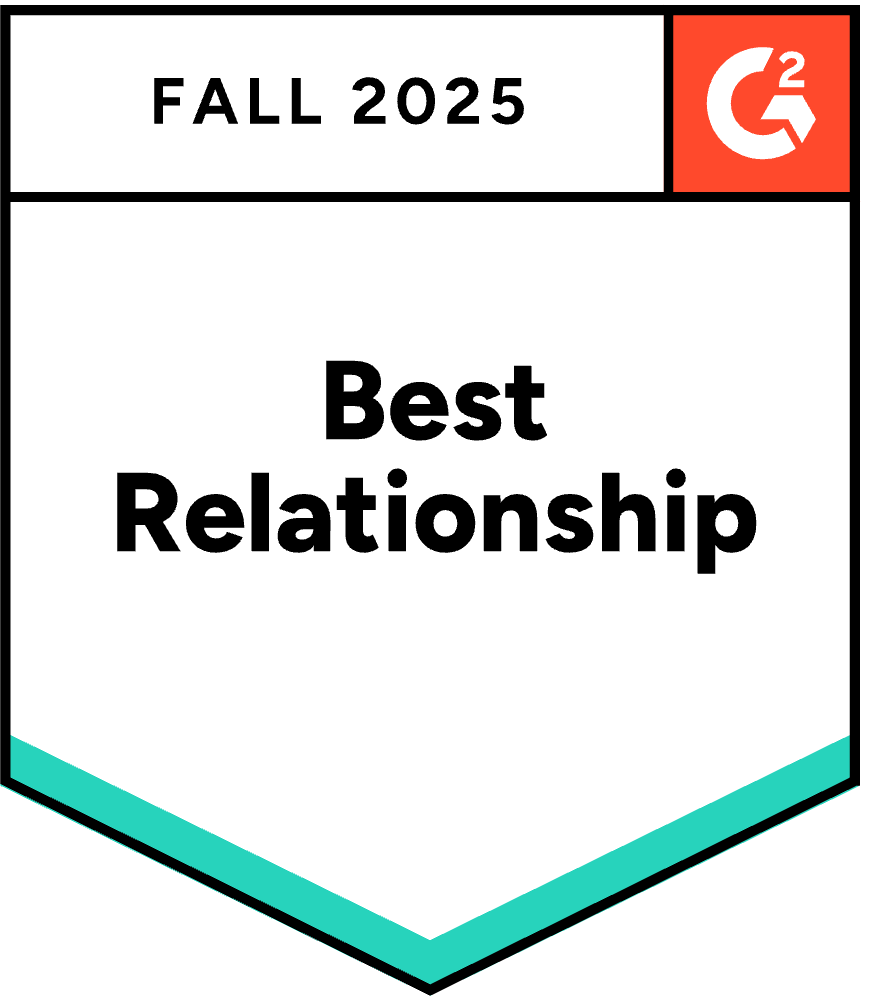 Fall 2025 badge reading “Best Relationship” with teal border and orange C2 icon