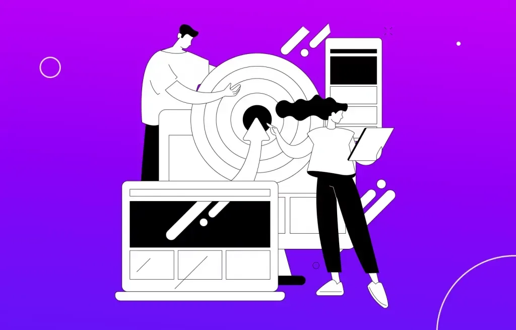 A man and a woman are standing next to each other in front of a computer. A man and a woman are standing next to each other in front of a computer.