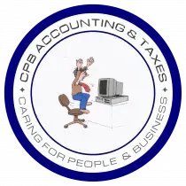 CB Accounting & Taxes logo with a person at a computer and the slogan “Caring for People & Business”