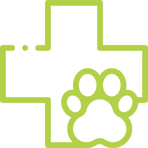 A green cross with a paw print inside of it.