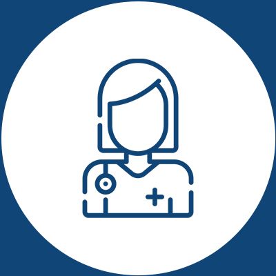 An icon of a female doctor with a stethoscope around her neck.