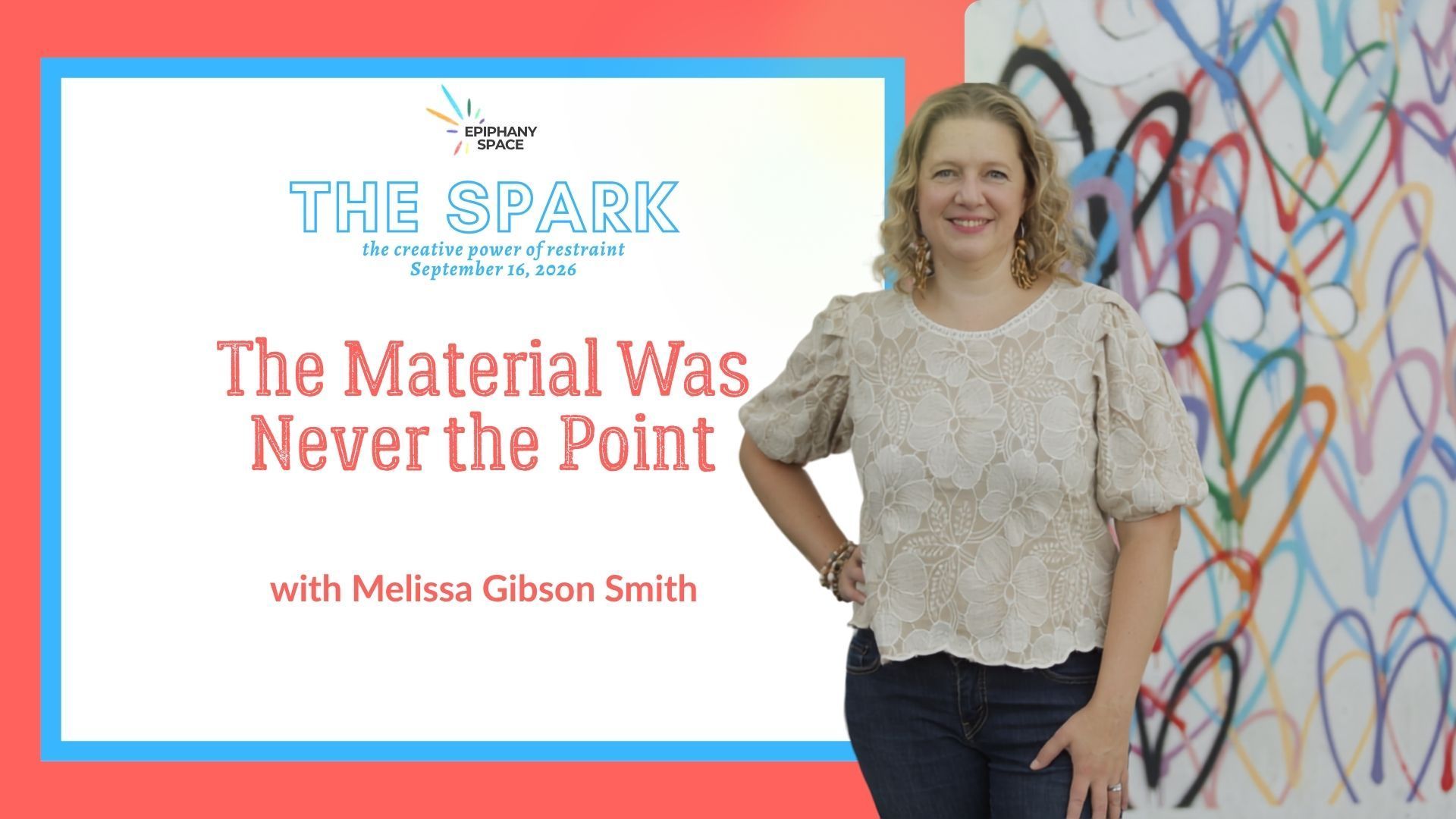 Melissa Gibson Smith standing beside colorful abstract artwork