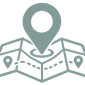 Folded map icon with location pin markers in teal and gray