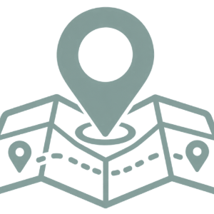 Folded map icon with location pin markers in teal and gray