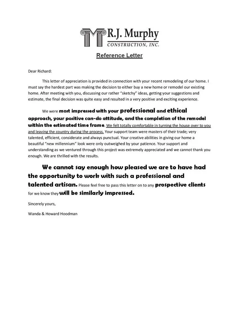 It is a reference letter from r.j. murphy.