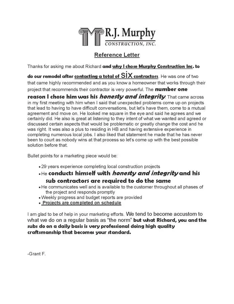 It is a reference letter from r.j. murphy.