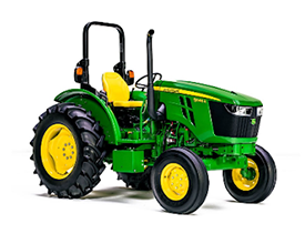 A green and yellow john deere tractor on a white background.