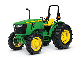 A green and yellow john deere tractor on a white background.