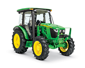 A green and yellow john deere tractor on a white background.