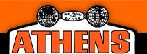 The logo for Athens is orange and white.