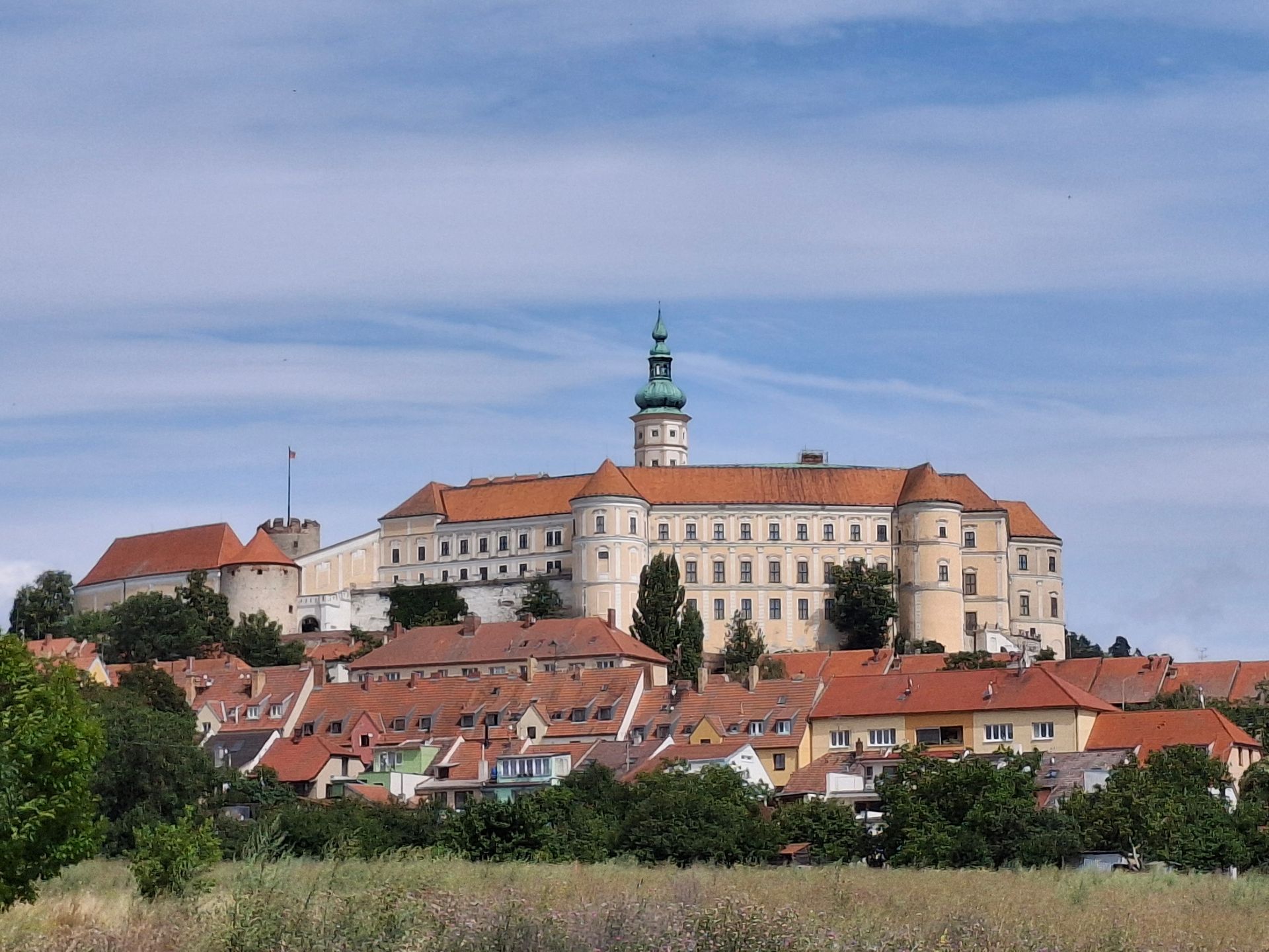 Mikulov Castle on its hilltop above the Renaissance old town square, South Moravia wine region