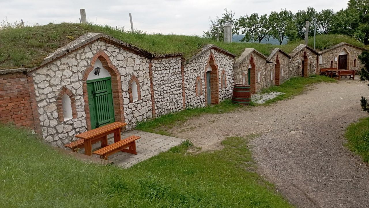 Row of traditional wine cellars in Vrbice, a village in South Moravia