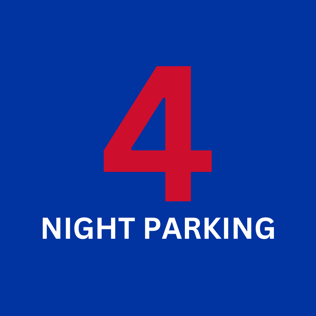 A blue sign that says night parking on it