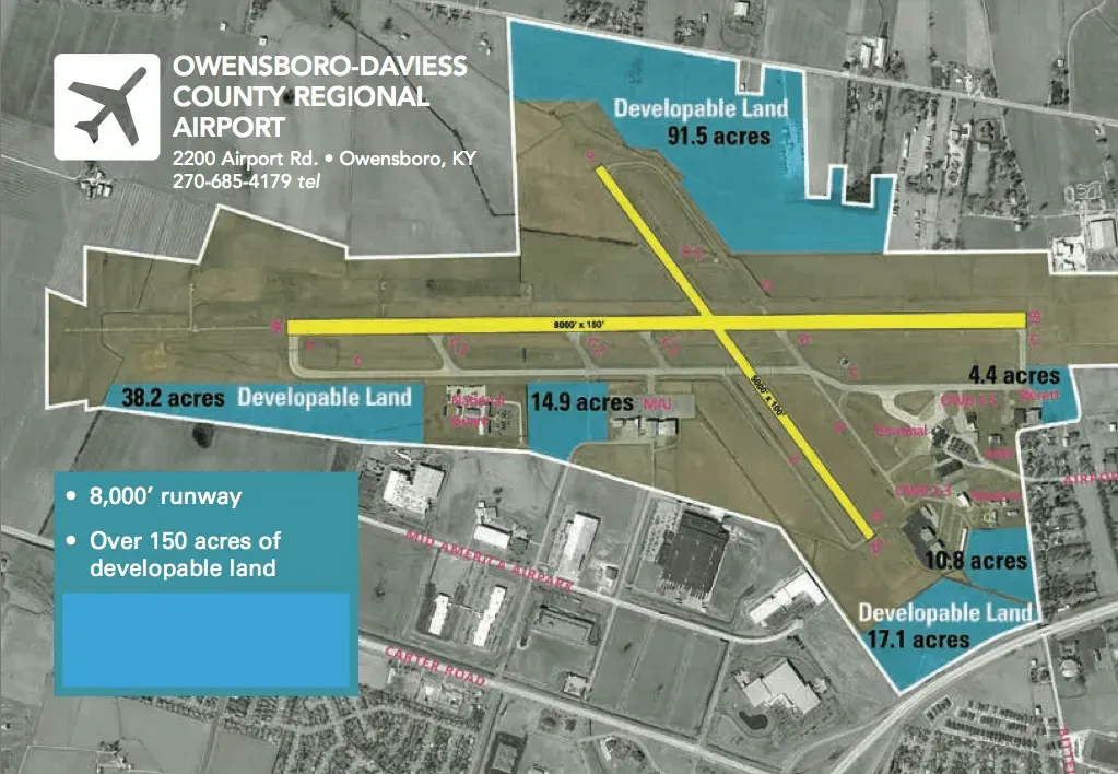 An aerial view of the owensboro-daviess county regional airport