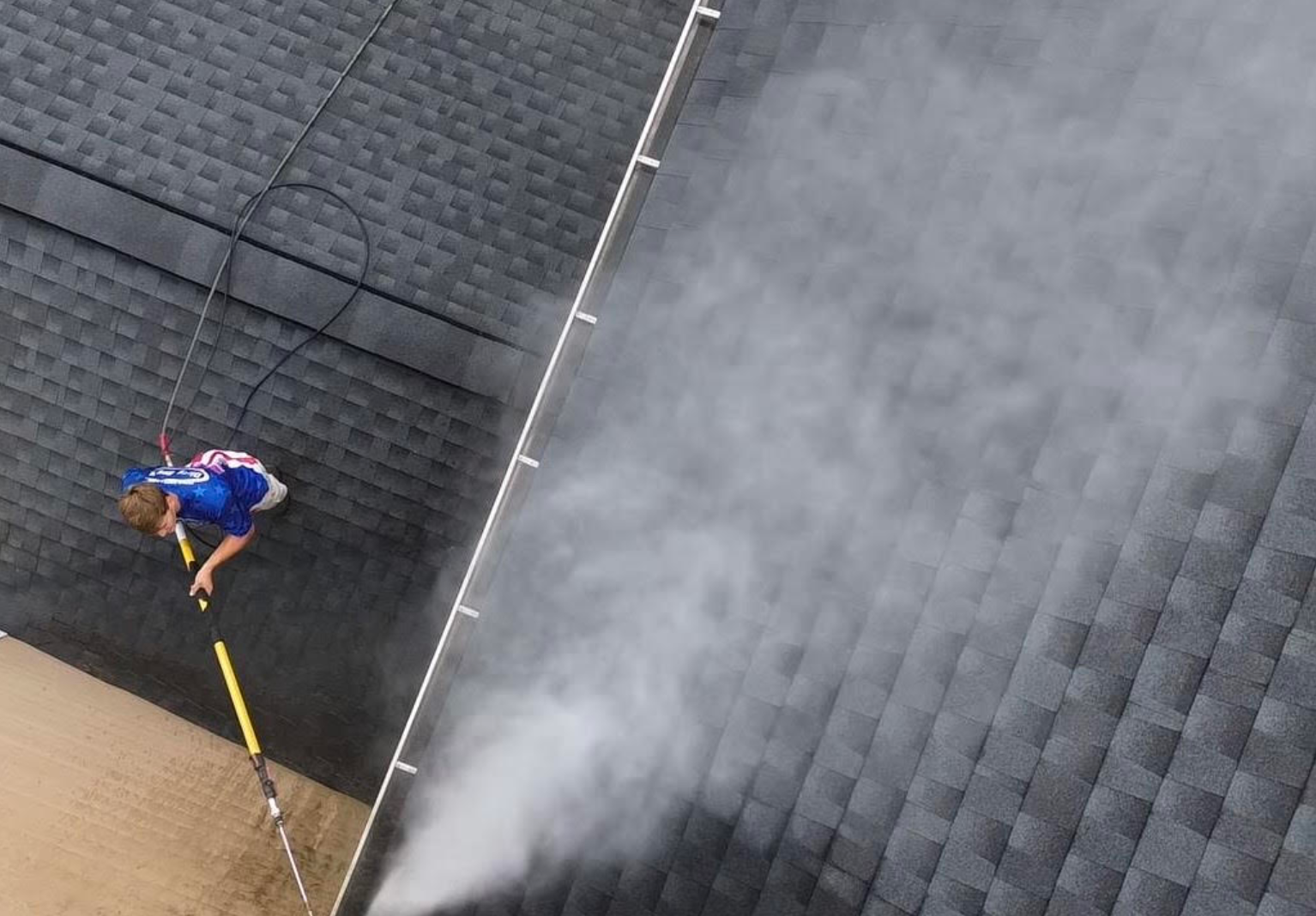 Pressure washing the roof