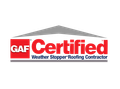 GAF Certified Weather Stopper Roofing Contractor logo in red, white, and gray