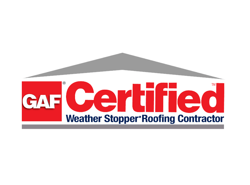 GAF Certified Weather Stopper Roofing Contractor logo in red, white, and gray
