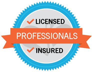 Blue seal badge reading “Licensed Professionals” and “Insured” with orange ribbon across center