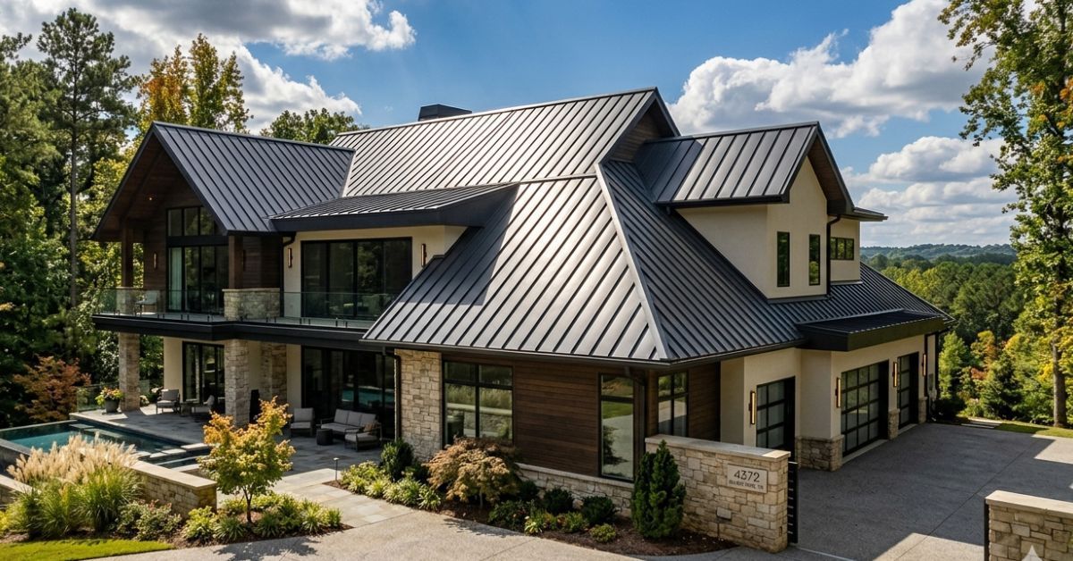 Modern standing-seam metal roof on a contemporary luxury home