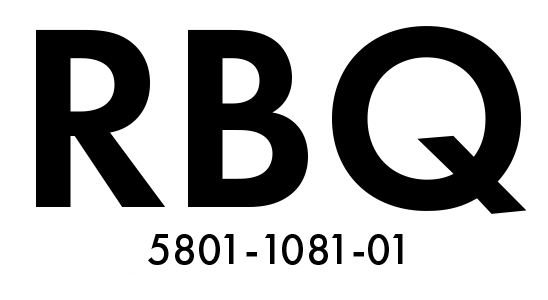 Les lettres « RBQ » en caractères gras noirs sans empattement, avec le numéro « 5801-1081-01 » imprimé en plus petits caractères en dessous.