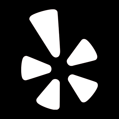 White Yelp logo on black background.