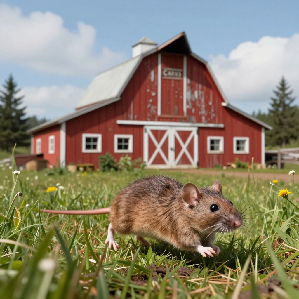 Rat running towards a barn in Carus, Oregon