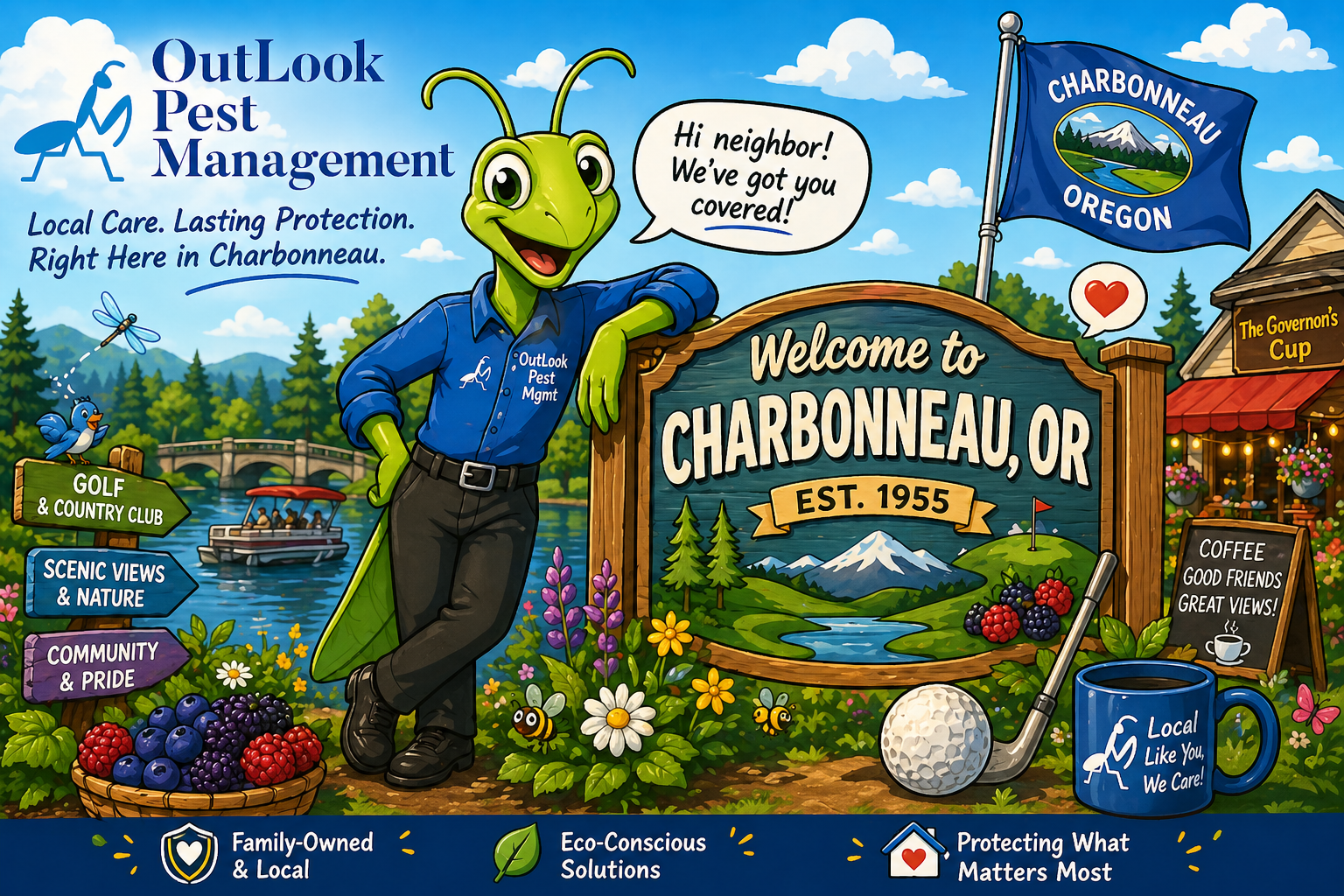 Manny next to the Charbonneau city Sign