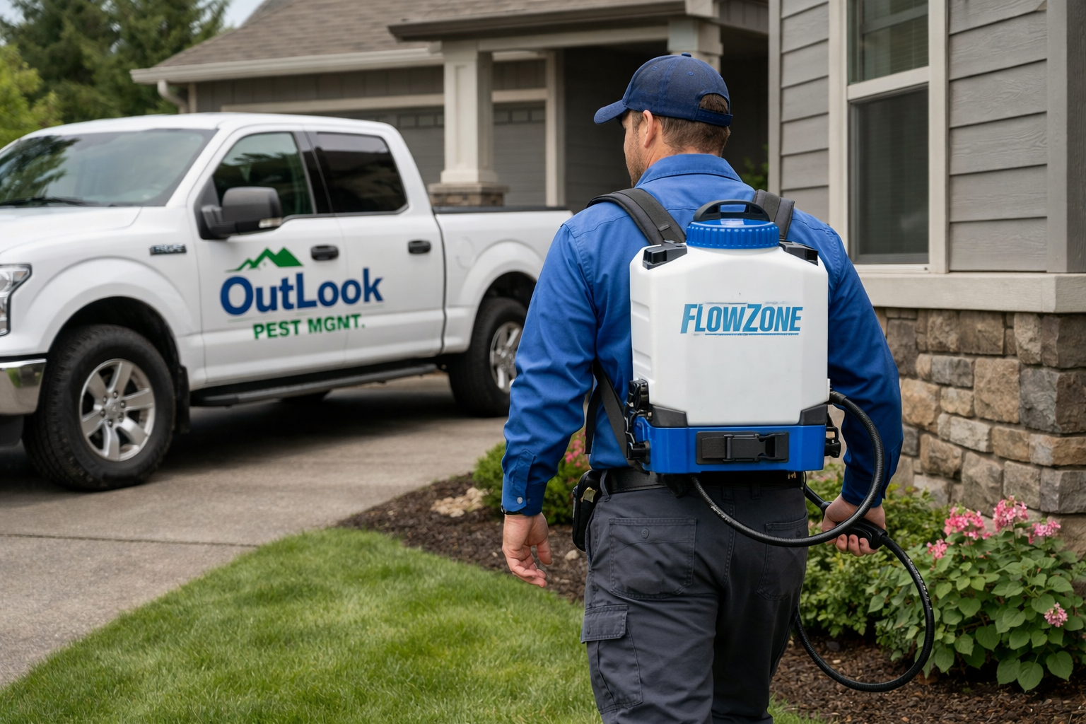 Pest control worker spraying insecticide.