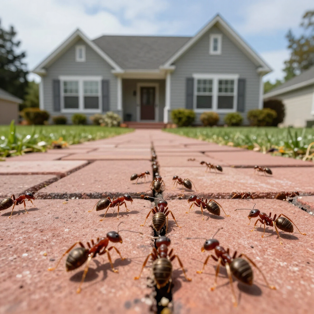 Close-up image of a common house ant foraging near a Mulino, Oregon home. Ants are one of the most common pests affecting homes and businesses in Mulino, OR, often invading kitchens, bathrooms, wall voids, crawlspaces, and foundations in search of food and moisture. OutLook Pest Management provides professional ant control services for carpenter ants, odorous house ants, pavement ants, and other nuisance ant species throughout Mulino and surrounding Clackamas County communities.