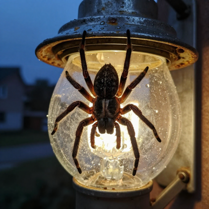 Spider on light in Oregon. Spider services