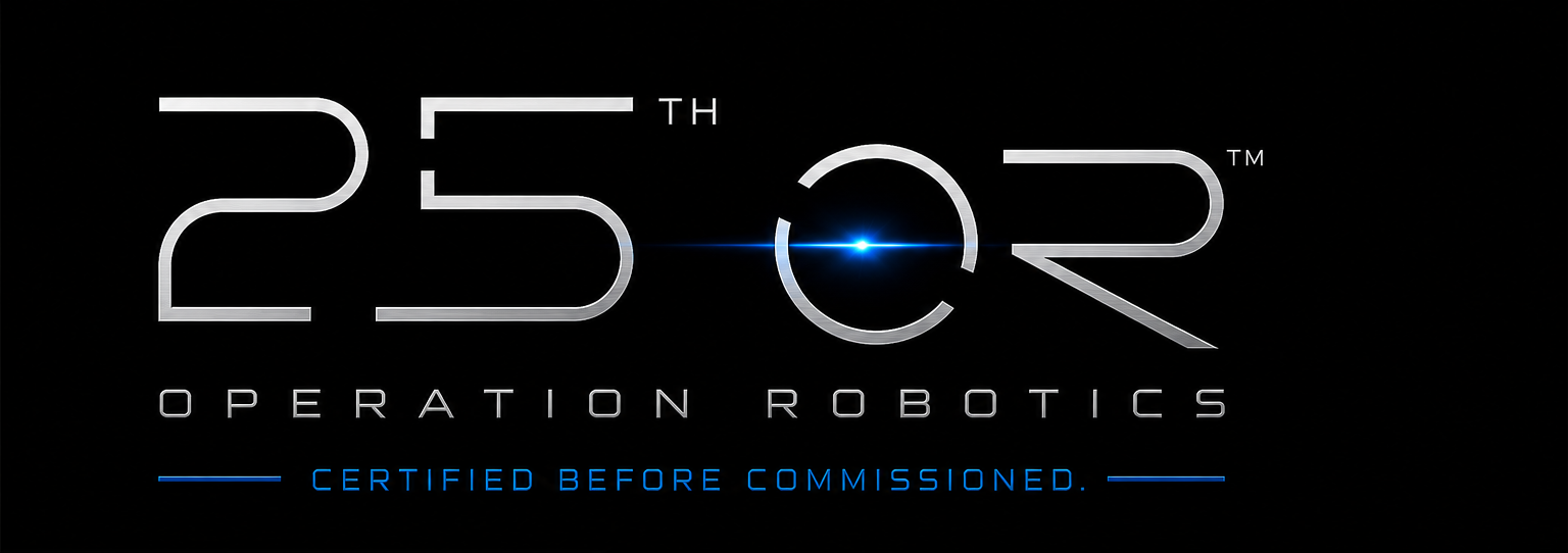 25th Operation Robots logo in white and blue on a black background