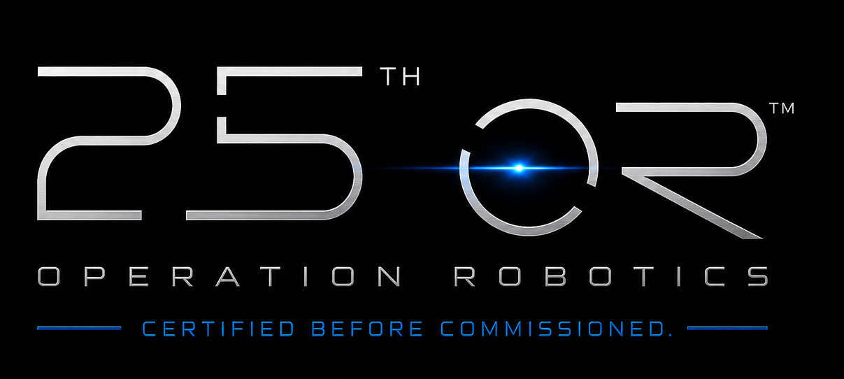 25th Operation Robotics logo on black, with blue accents and “Certified Step 5: Programmed” text
