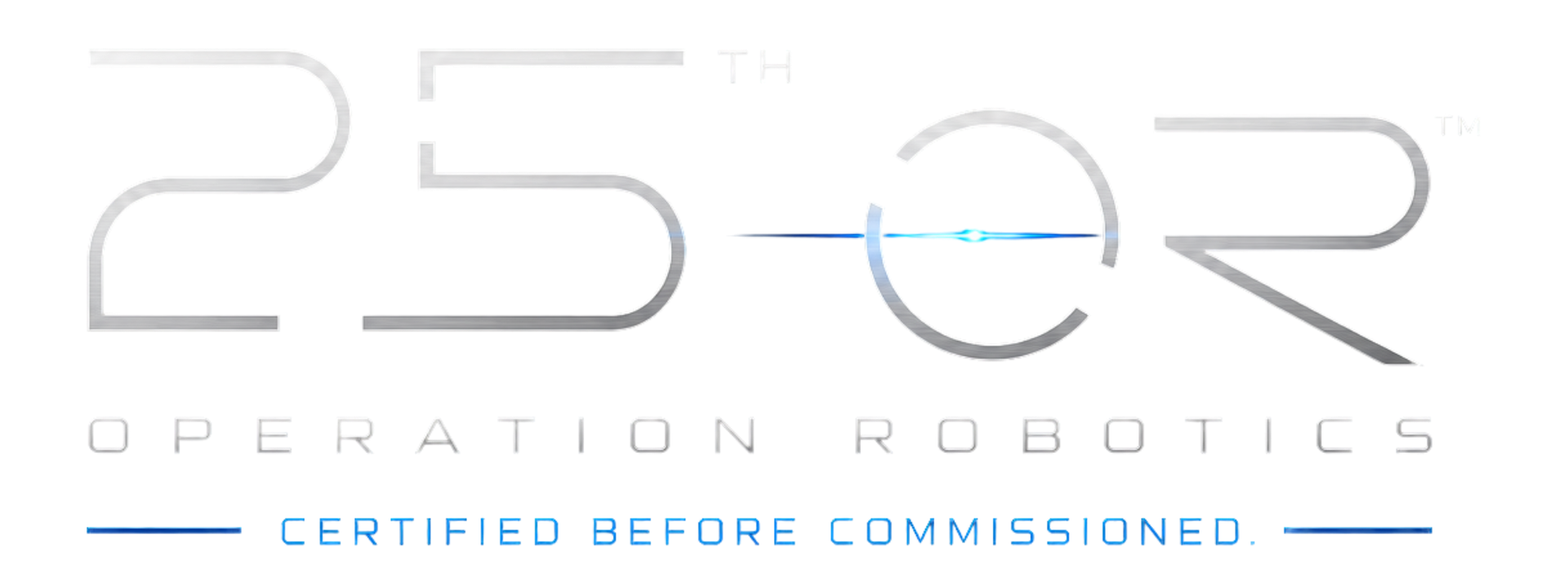 Logo reading “25 years” and “CERTIFIED BEFORE COMMISSIONED” in silver and blue on white.