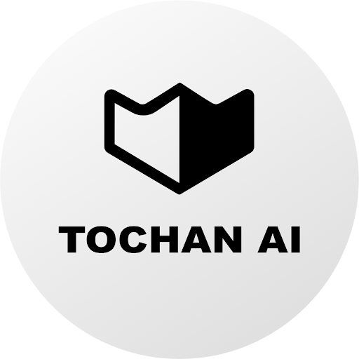 TOCHAN AI logo in black on a light gray circular background