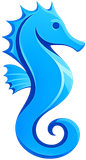 Seahorse Media Partners logo with blue seahorse and oval swoosh on white background