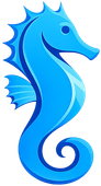 Seahorse Media Partners logo in blue with a stylized seahorse and oval swirl