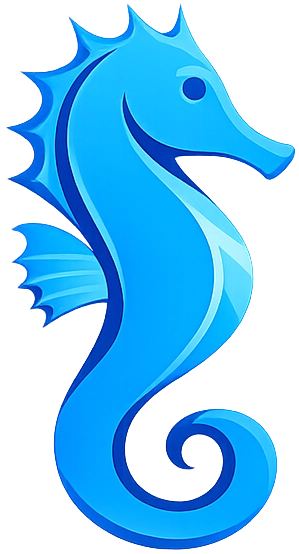 Seahorse Media Partners logo in blue with a stylized seahorse and oval swirl