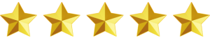 Five gold stars in a row on a light background
