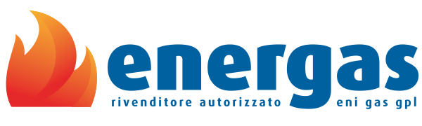 Energas logo with flame icon and blue text: